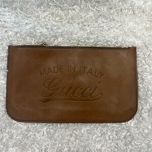 Gucci Brown Embossed 'Made in Italy' Leather Zip Clutch